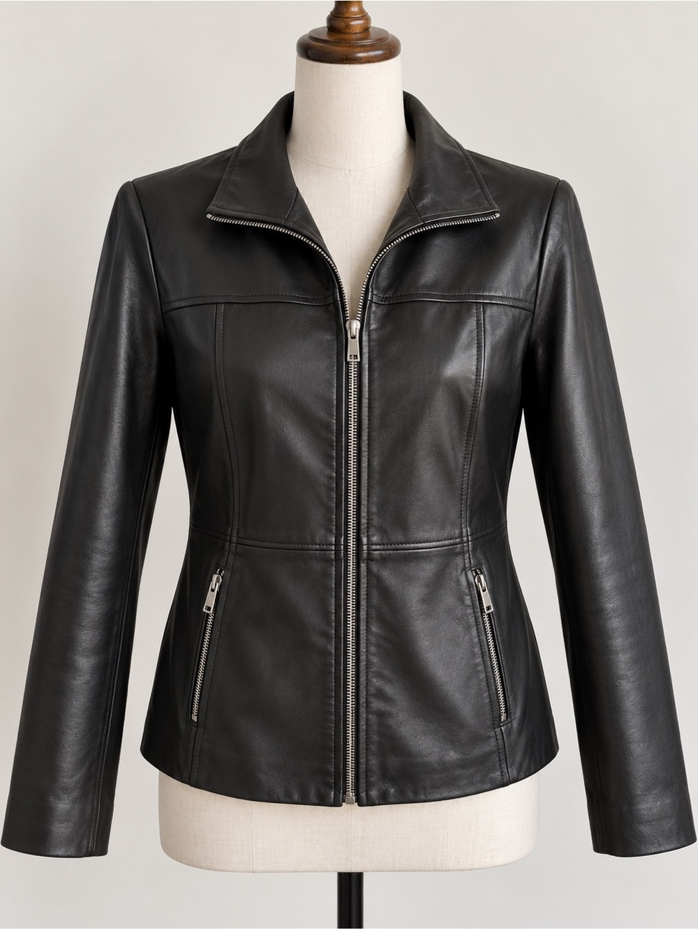 Leather Jacket Women’s Large Black Zip Front Marc Mattis Coat 10/12